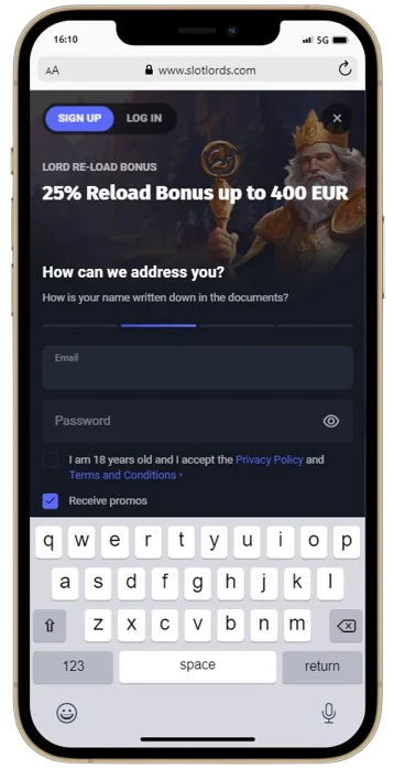 Account Registration in the Slot Lords App